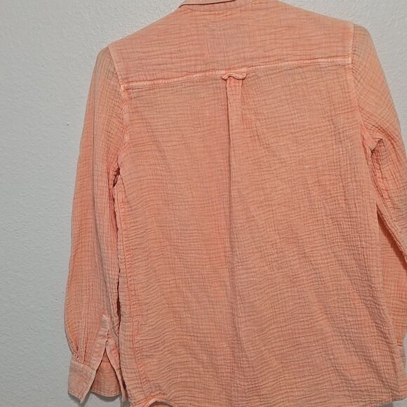 Lola Rivers Gauze Short Sleeve Burton Down Shirt Orange Size Small - Picture 4 of 8